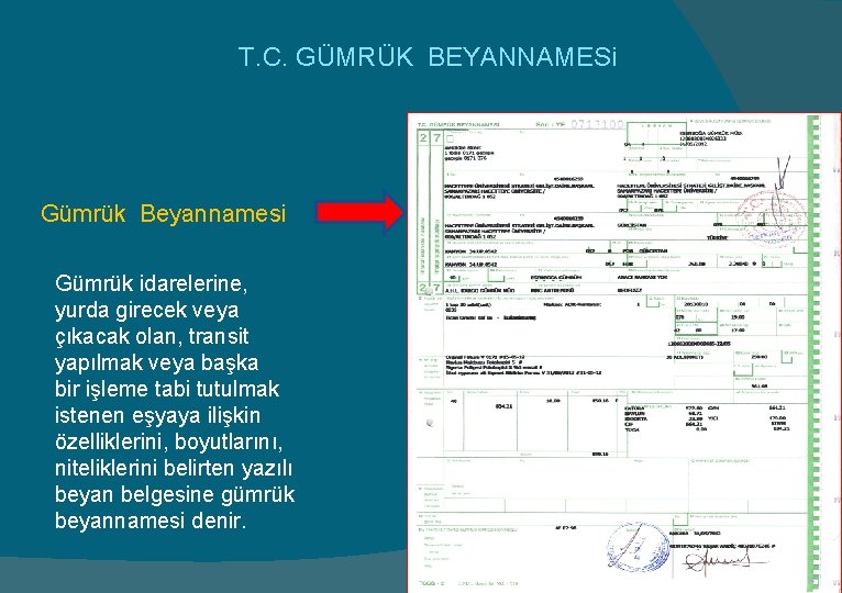  T. C. GÜMRÜK BEYANNAMESi Gümrük Beyannamesi Gümrük idarelerine, yurda girecek veya çıkacak olan,