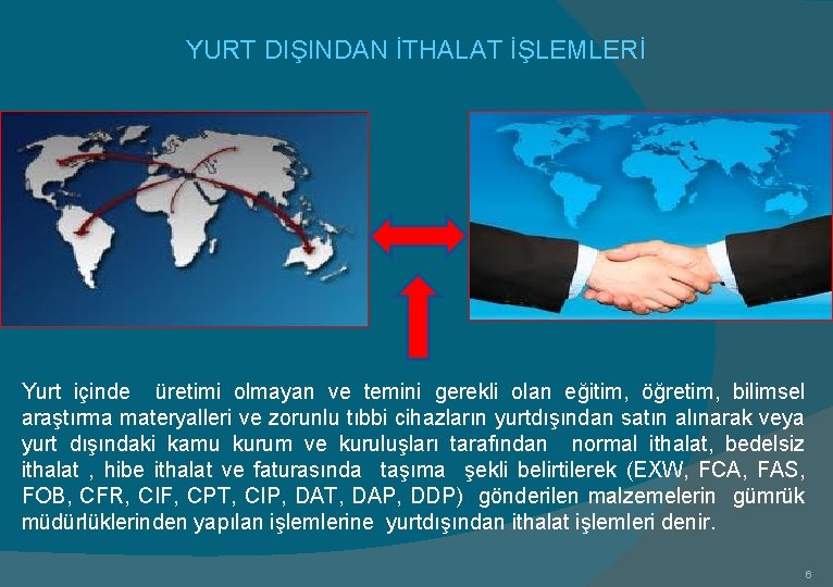 YURT DIŞINDAN İTHALAT İŞLEMLERİ Yurt içinde üretimi olmayan ve temini gerekli olan eğitim, öğretim,