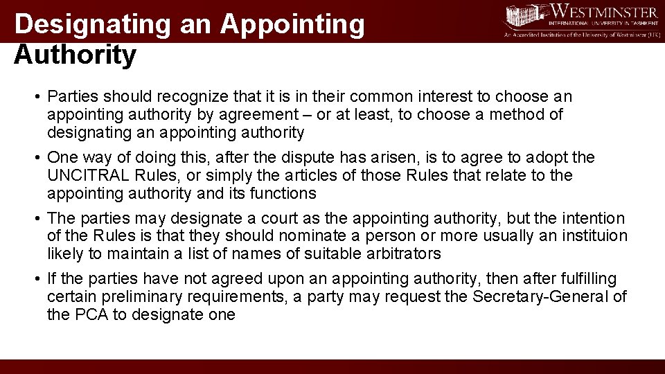 Designating an Appointing Authority • Parties should recognize that it is in their common