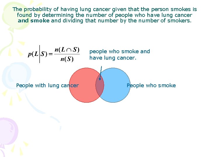 The probability of having lung cancer given that the person smokes is found by