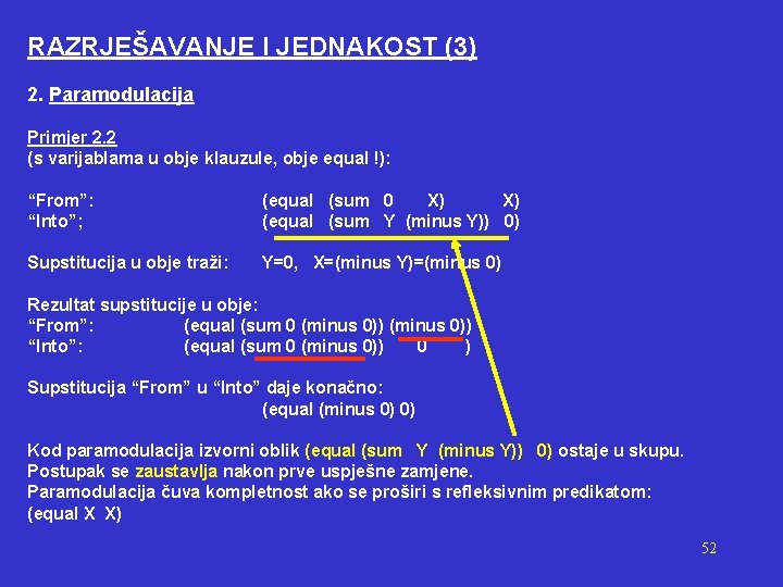 RAZRJEŠAVANJE I JEDNAKOST (3) 2. Paramodulacija Primjer 2. 2 (s varijablama u obje klauzule,