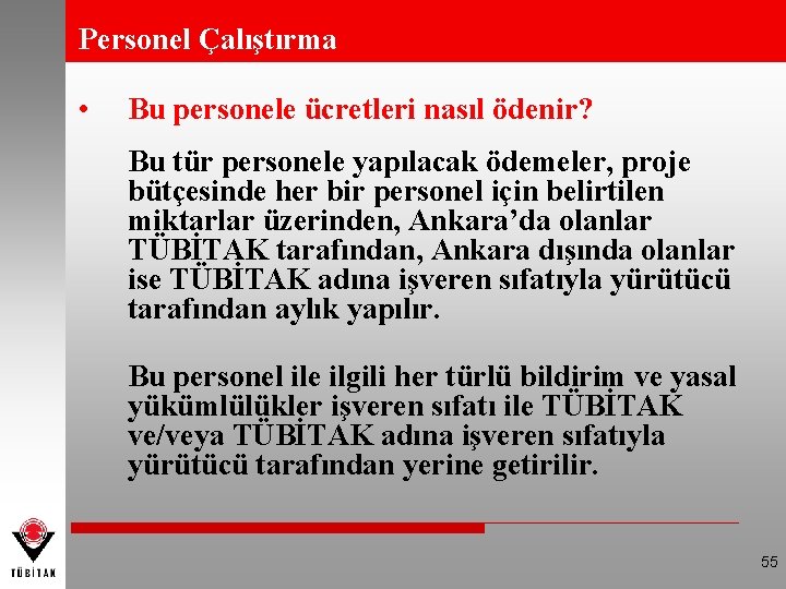 Personel Çalıştırma • Bu personele ücretleri nasıl ödenir? Bu tür personele yapılacak ödemeler, proje