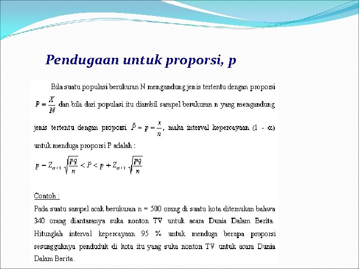 Pendugaan untuk proporsi, p 