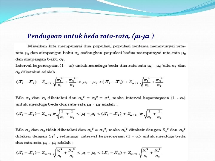 Pendugaan untuk beda rata-rata, ( 1 - 2 ) 