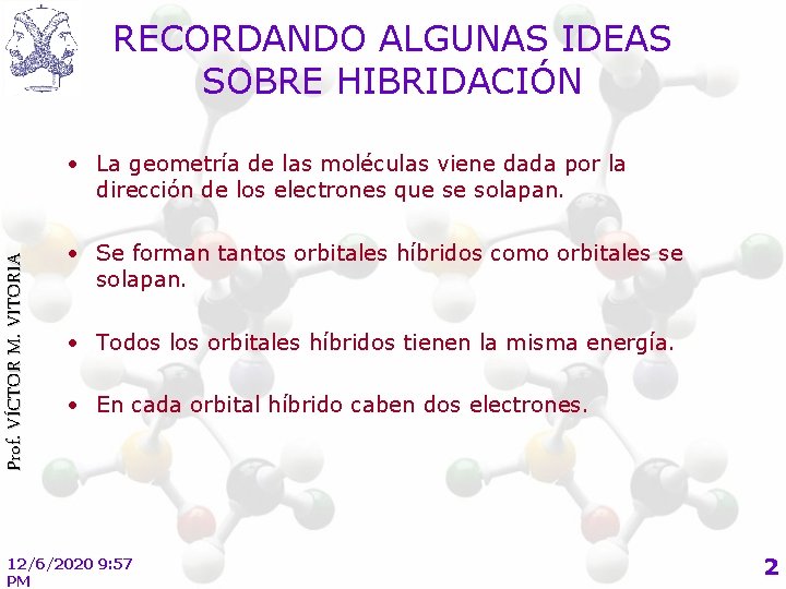 RECORDANDO ALGUNAS IDEAS SOBRE HIBRIDACIÓN Prof. VÍCTOR M. VITORIA • La geometría de las