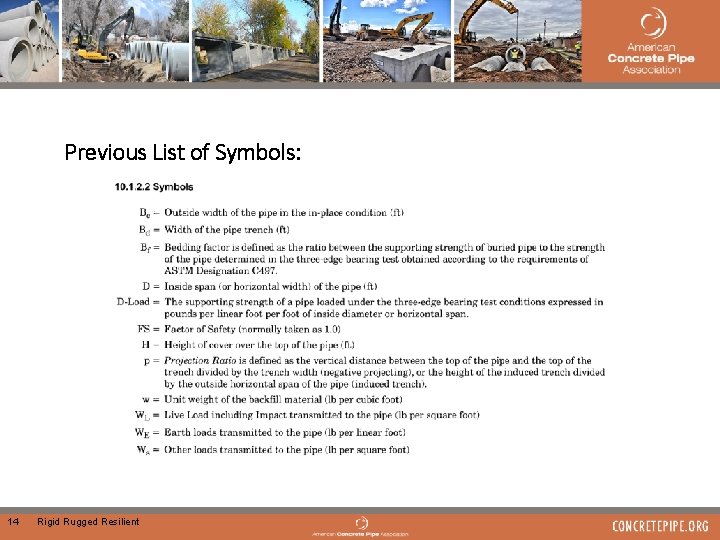 Previous List of Symbols: 14 Rigid Rugged Resilient 