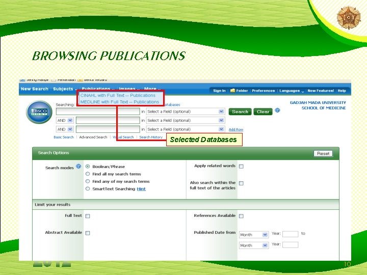 BROWSING PUBLICATIONS Selected Databases 10 