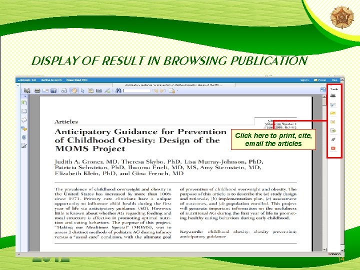 DISPLAY OF RESULT IN BROWSING PUBLICATION Click here to print, cite, email the articles