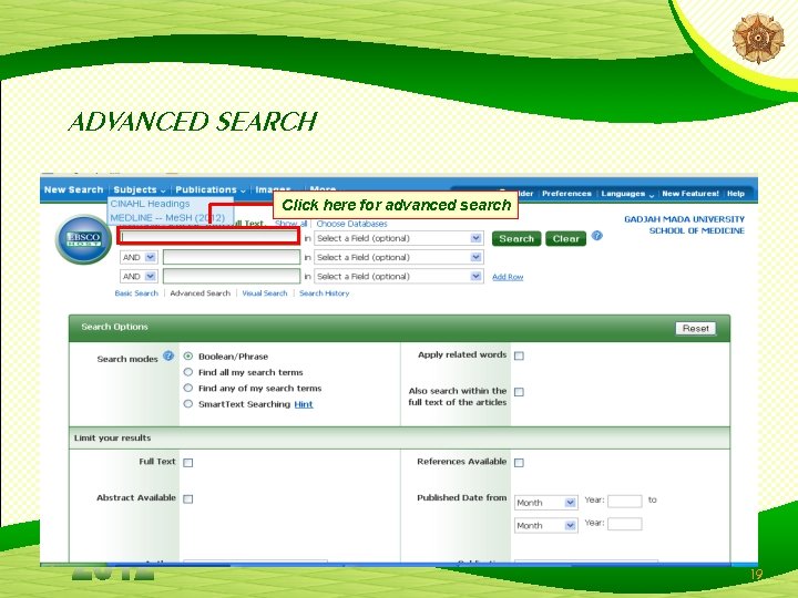 ADVANCED SEARCH Click here for advanced search 19 