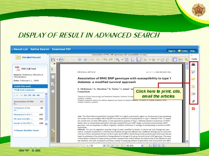 DISPLAY OF RESULT IN ADVANCED SEARCH Click here to print, cite, email the articles