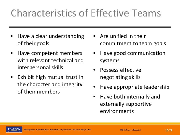 Characteristics of Effective Teams • Have a clear understanding of their goals • Are