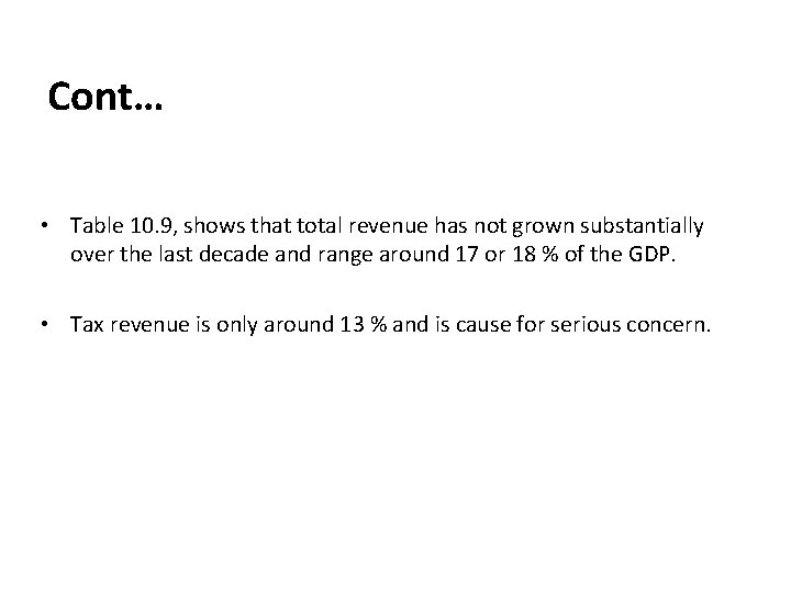 Cont… • Table 10. 9, shows that total revenue has not grown substantially over