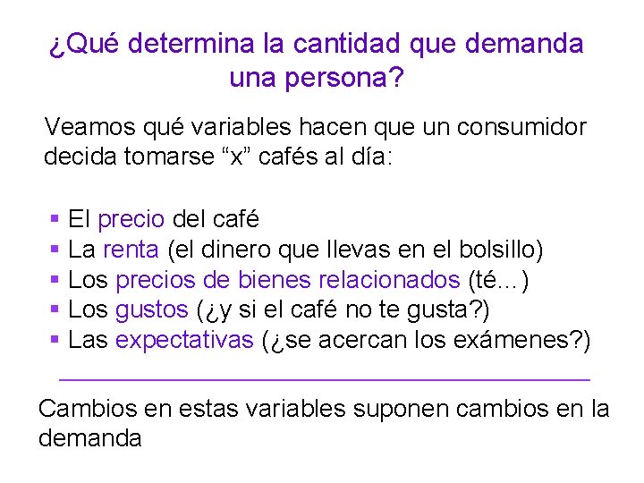 ¿Qué determina la cantidad que demanda una persona? Veamos qué variables hacen que un