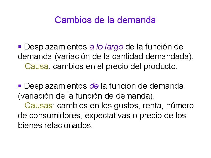 Cambios de la demanda § Desplazamientos a lo largo de la función de demanda