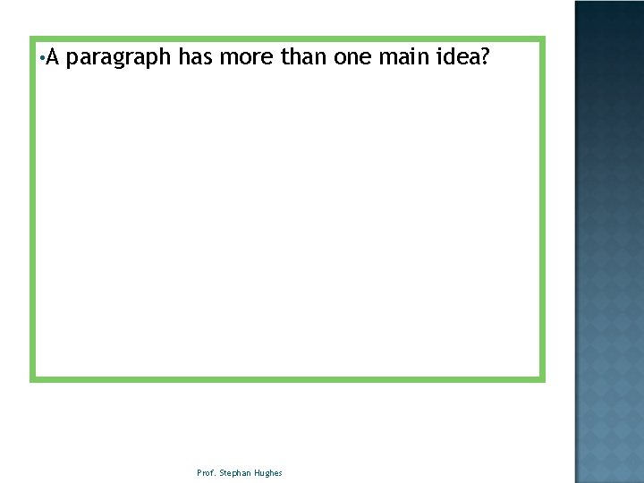  • A paragraph has more than one main idea? Prof. Stephan Hughes 