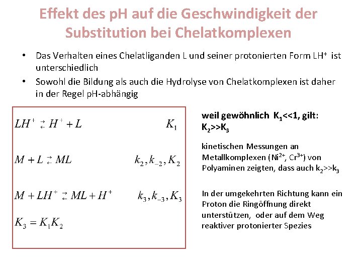 Effekt des p. H auf die Geschwindigkeit der Substitution bei Chelatkomplexen • Das Verhalten