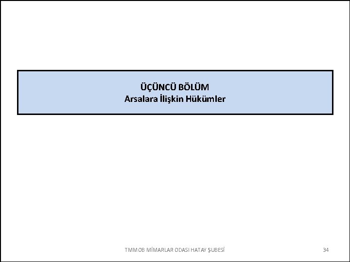 ÜÇÜNCÜ BÖLÜM Arsalara İlişkin Hükümler TMMOB MİMARLAR ODASI HATAY ŞUBESİ 34 