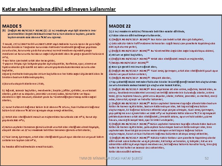 Katlar alanı hesabına dâhil edilmeyen kullanımlar MADDE 5 (8) (Değişik: RG-30/9/2017 - 30196) (2)