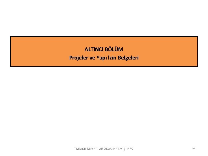 ALTINCI BÖLÜM Projeler ve Yapı İzin Belgeleri TMMOB MİMARLAR ODASI HATAY ŞUBESİ 98 