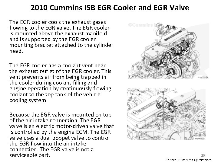2010 Cummins ISB EGR Cooler and EGR Valve The EGR cooler cools the exhaust