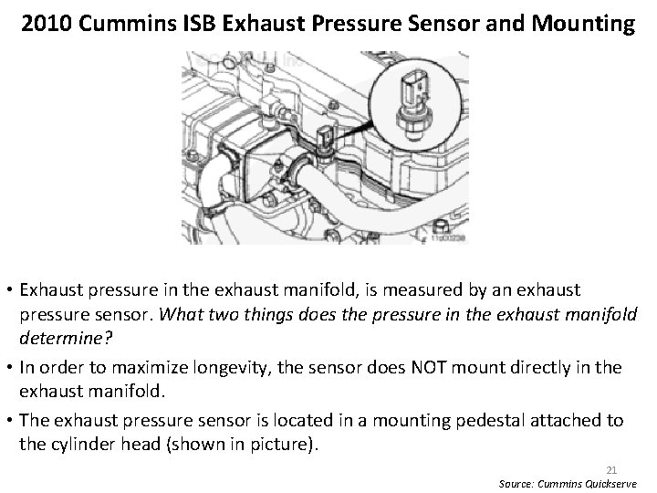 2010 Cummins ISB Exhaust Pressure Sensor and Mounting • Exhaust pressure in the exhaust