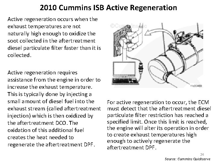 2010 Cummins ISB Active Regeneration Active regeneration occurs when the exhaust temperatures are not