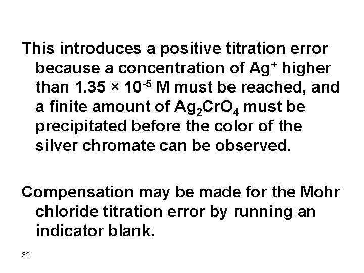 This introduces a positive titration error because a concentration of Ag+ higher than 1.