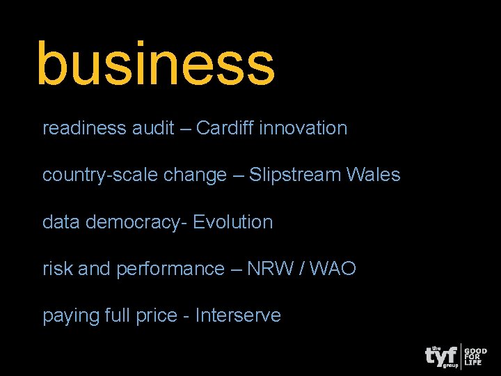 business readiness audit – Cardiff innovation country-scale change – Slipstream Wales data democracy- Evolution