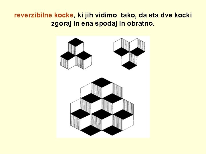 reverzibilne kocke, ki jih vidimo tako, da sta dve kocki zgoraj in ena spodaj
