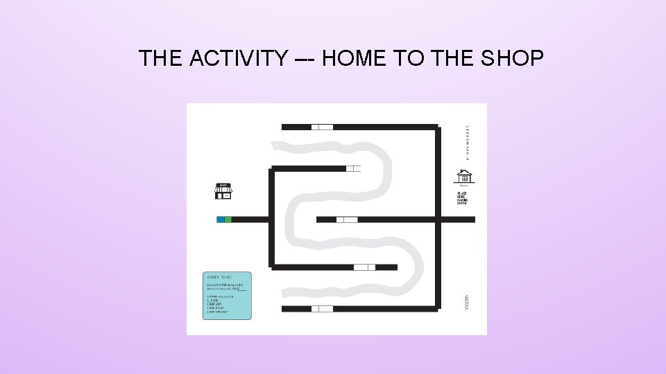 THE ACTIVITY –- HOME TO THE SHOP 