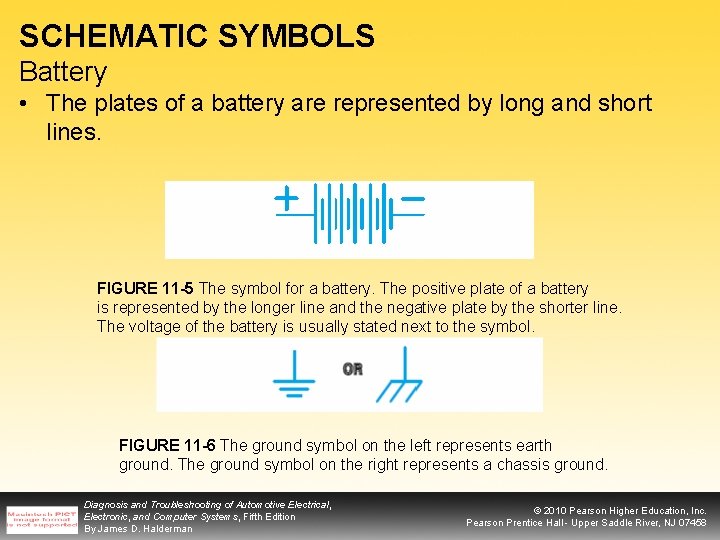 SCHEMATIC SYMBOLS Battery • The plates of a battery are represented by long and