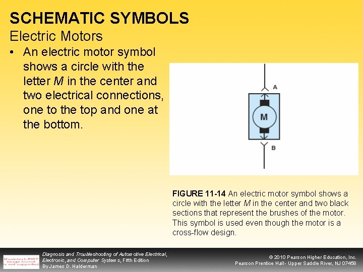 SCHEMATIC SYMBOLS Electric Motors • An electric motor symbol shows a circle with the