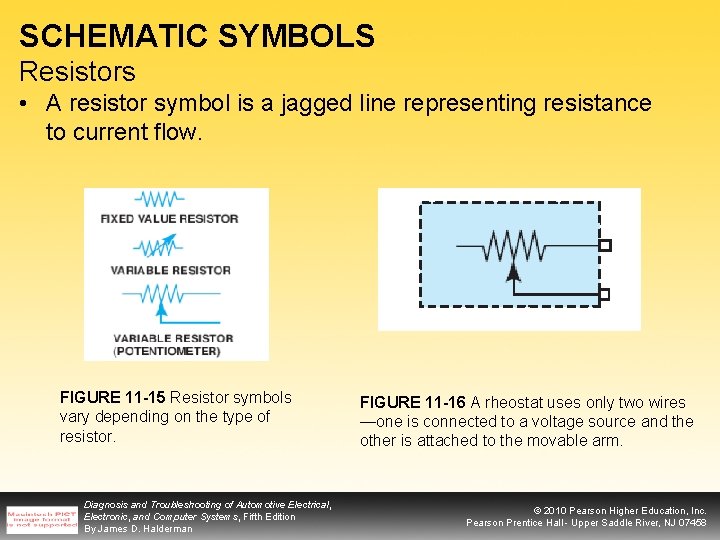 SCHEMATIC SYMBOLS Resistors • A resistor symbol is a jagged line representing resistance to