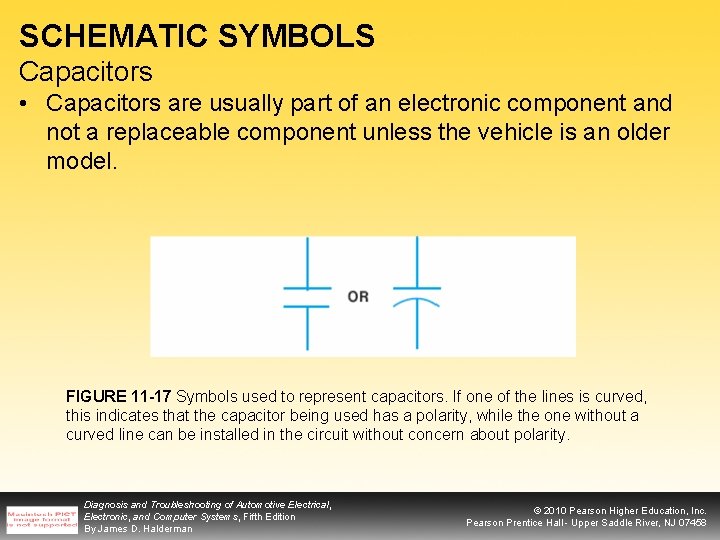 SCHEMATIC SYMBOLS Capacitors • Capacitors are usually part of an electronic component and not