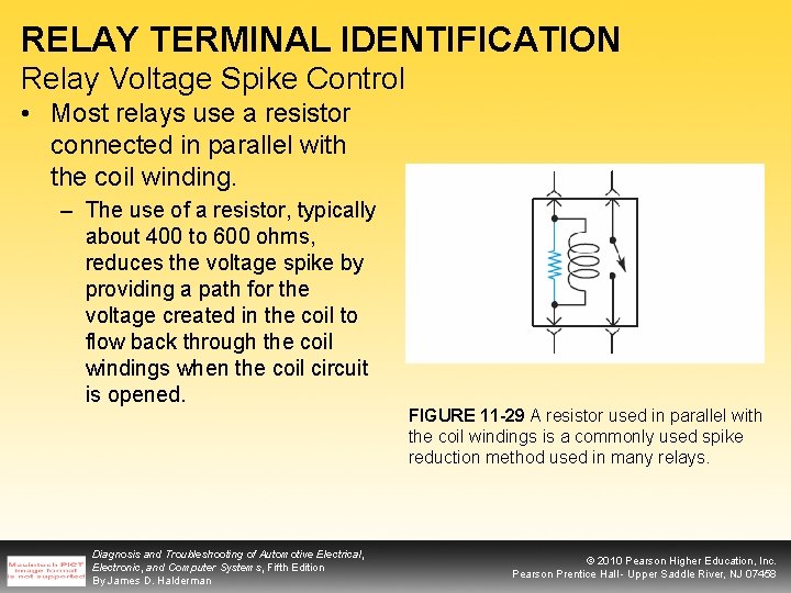 RELAY TERMINAL IDENTIFICATION Relay Voltage Spike Control • Most relays use a resistor connected