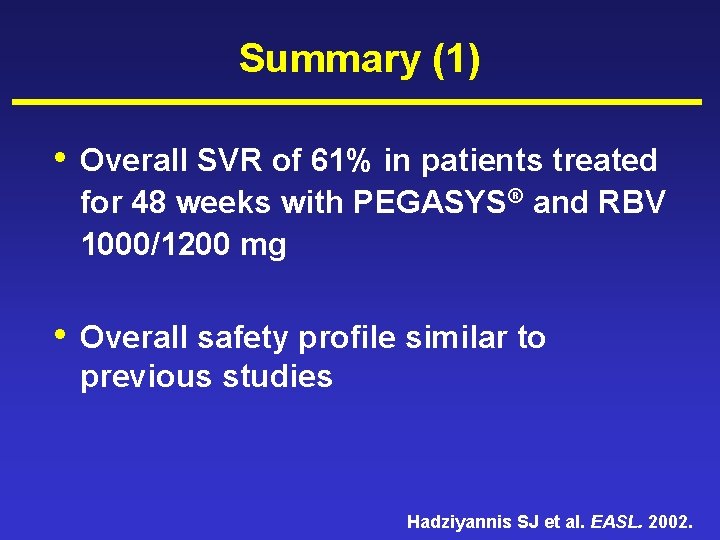 Summary (1) • Overall SVR of 61% in patients treated for 48 weeks with