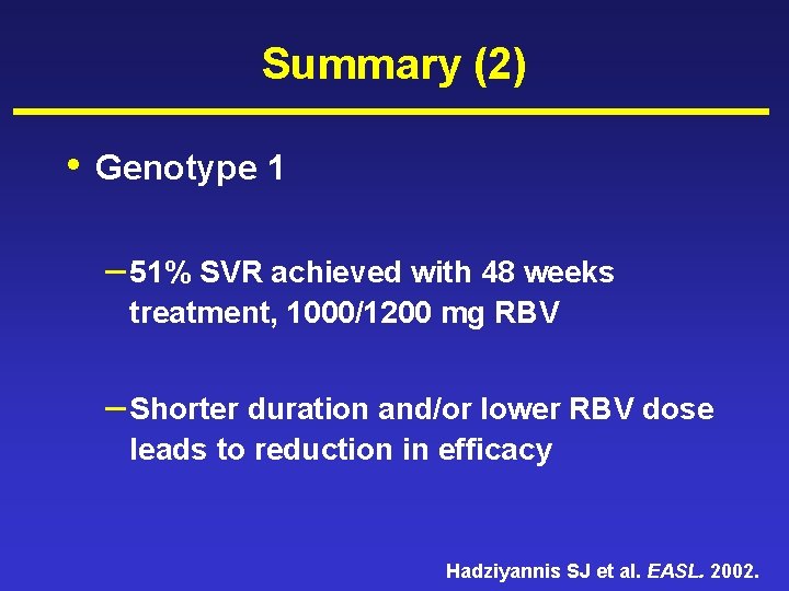Summary (2) • Genotype 1 – 51% SVR achieved with 48 weeks treatment, 1000/1200