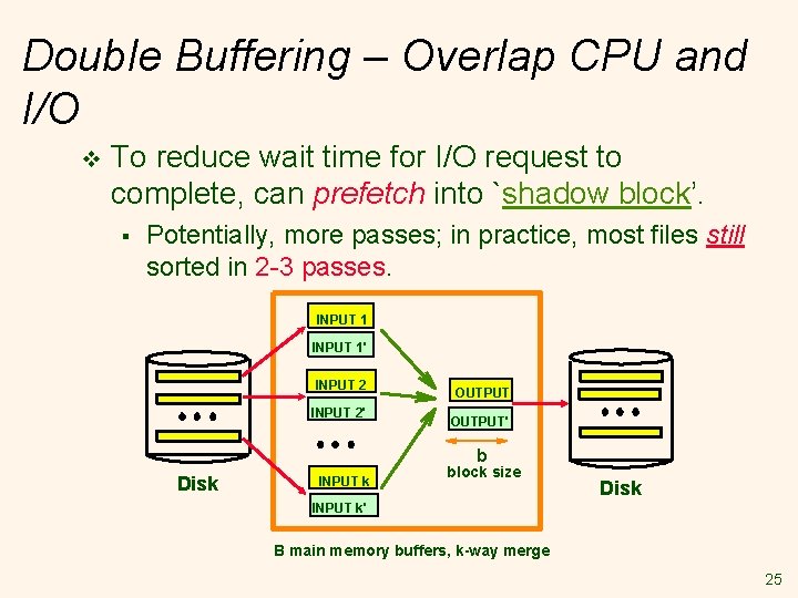 Double Buffering – Overlap CPU and I/O v To reduce wait time for I/O