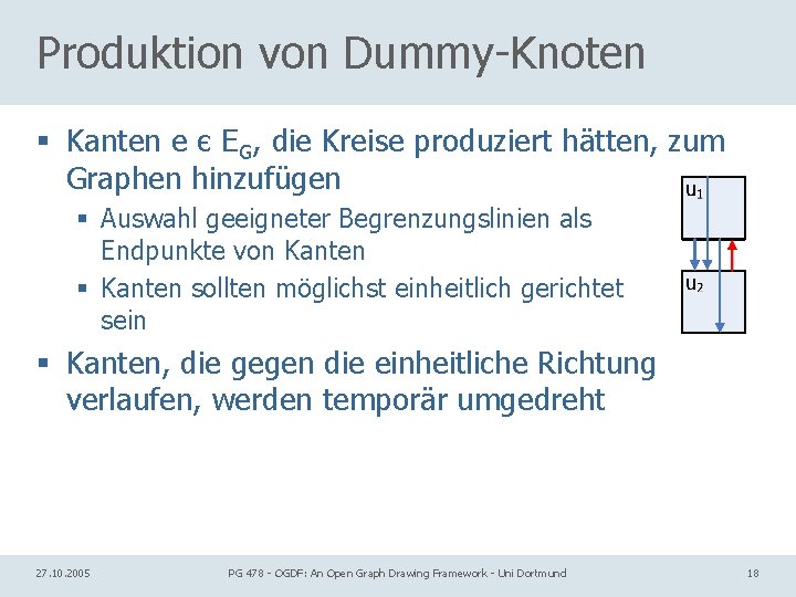 Produktion von Dummy-Knoten § Kanten e є EG, die Kreise produziert hätten, zum Graphen