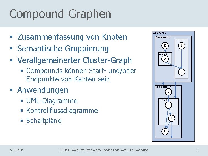 Compound-Graphen § Zusammenfassung von Knoten § Semantische Gruppierung § Verallgemeinerter Cluster-Graph § Compounds können