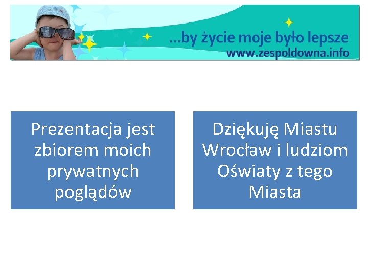 Prezentacja jest zbiorem moich prywatnych poglądów Dziękuję Miastu Wrocław i ludziom Oświaty z tego