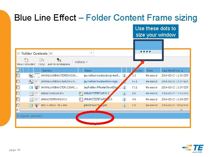 Blue Line Effect – Folder Content Frame sizing Use these dots to size your