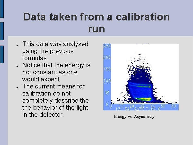 Data taken from a calibration run ● ● ● This data was analyzed using