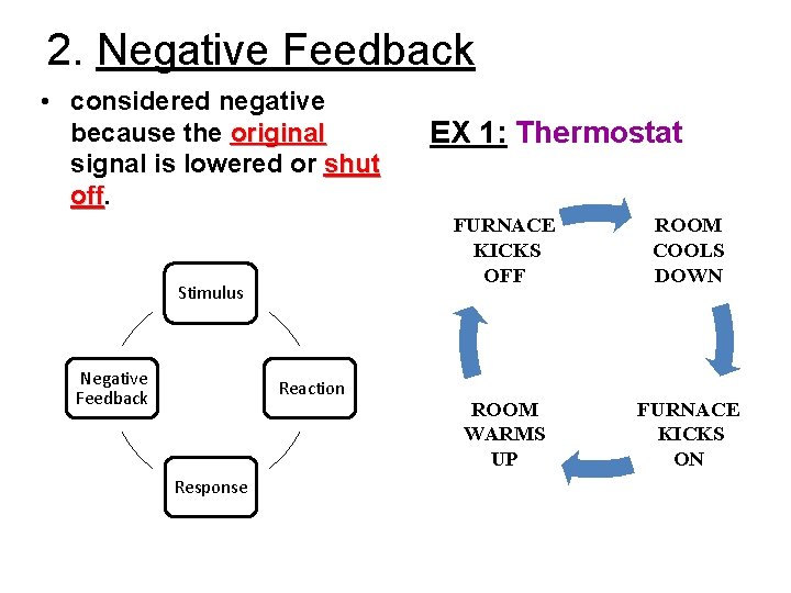 2. Negative Feedback • considered negative because the original signal is lowered or shut 2. Negative Feedback • considered negative because the original signal is lowered or shut