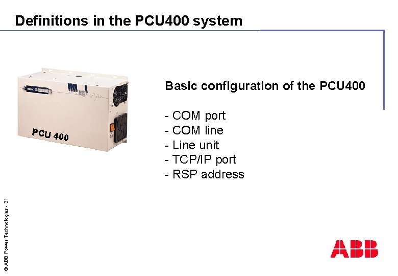 Definitions in the PCU 400 system Basic configuration of the PCU 400 PCU 4