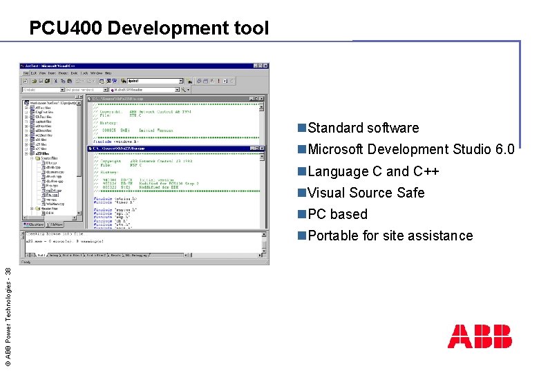 PCU 400 Development tool n. Standard software n. Microsoft Development Studio 6. 0 n.