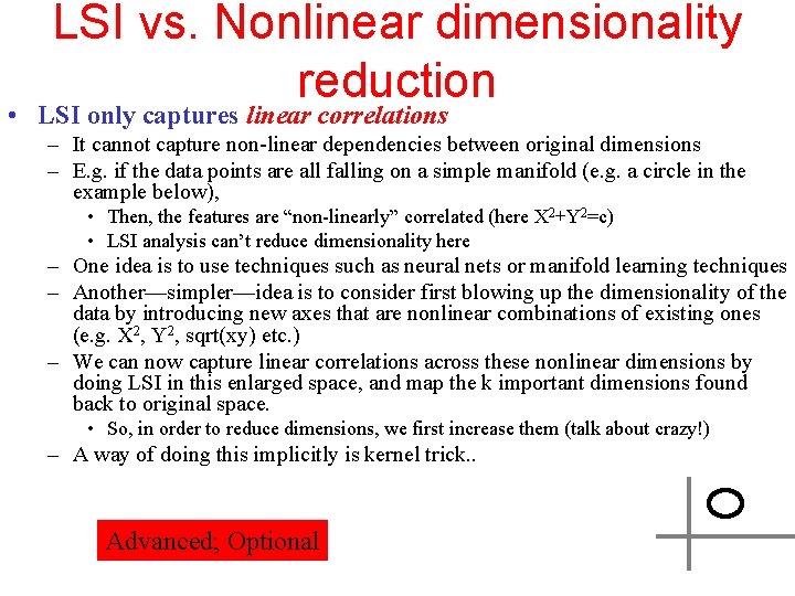 LSI vs. Nonlinear dimensionality reduction • LSI only captures linear correlations – It cannot
