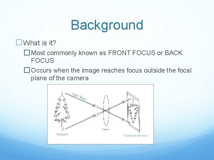 Background �What is it? � Most commonly known as FRONT FOCUS or BACK FOCUS