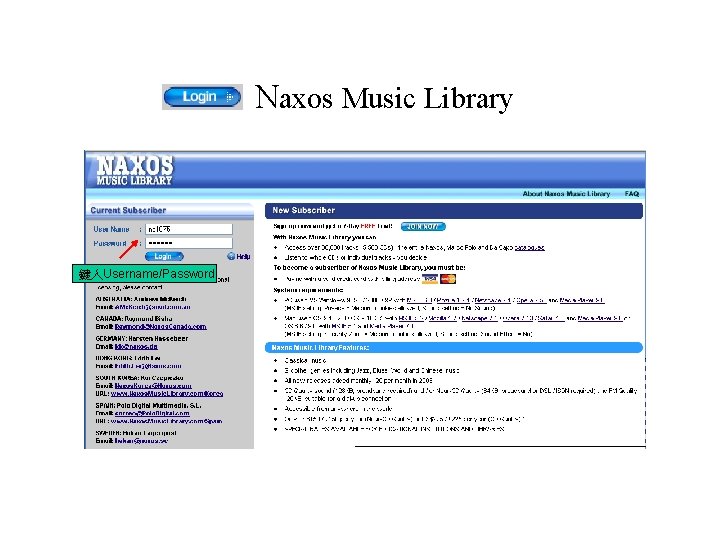Naxos Music Library 鍵入Username/Password 