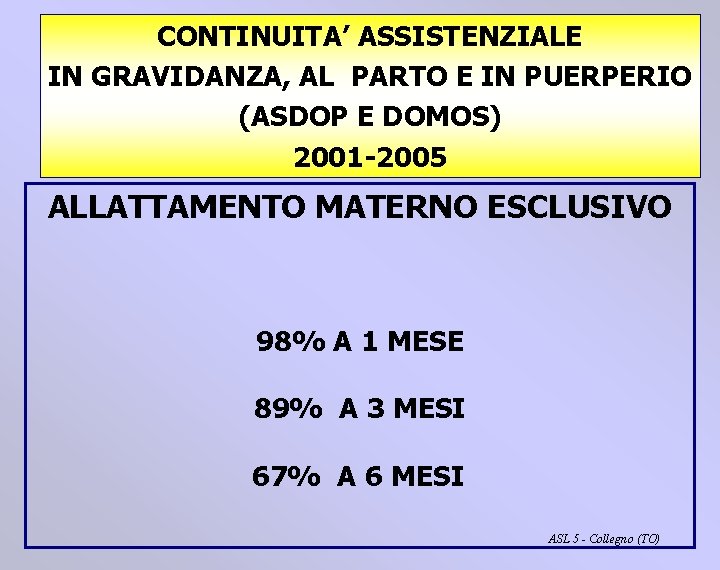 CONTINUITA’ ASSISTENZIALE IN GRAVIDANZA, AL PARTO E IN PUERPERIO (ASDOP E DOMOS) 2001 -2005